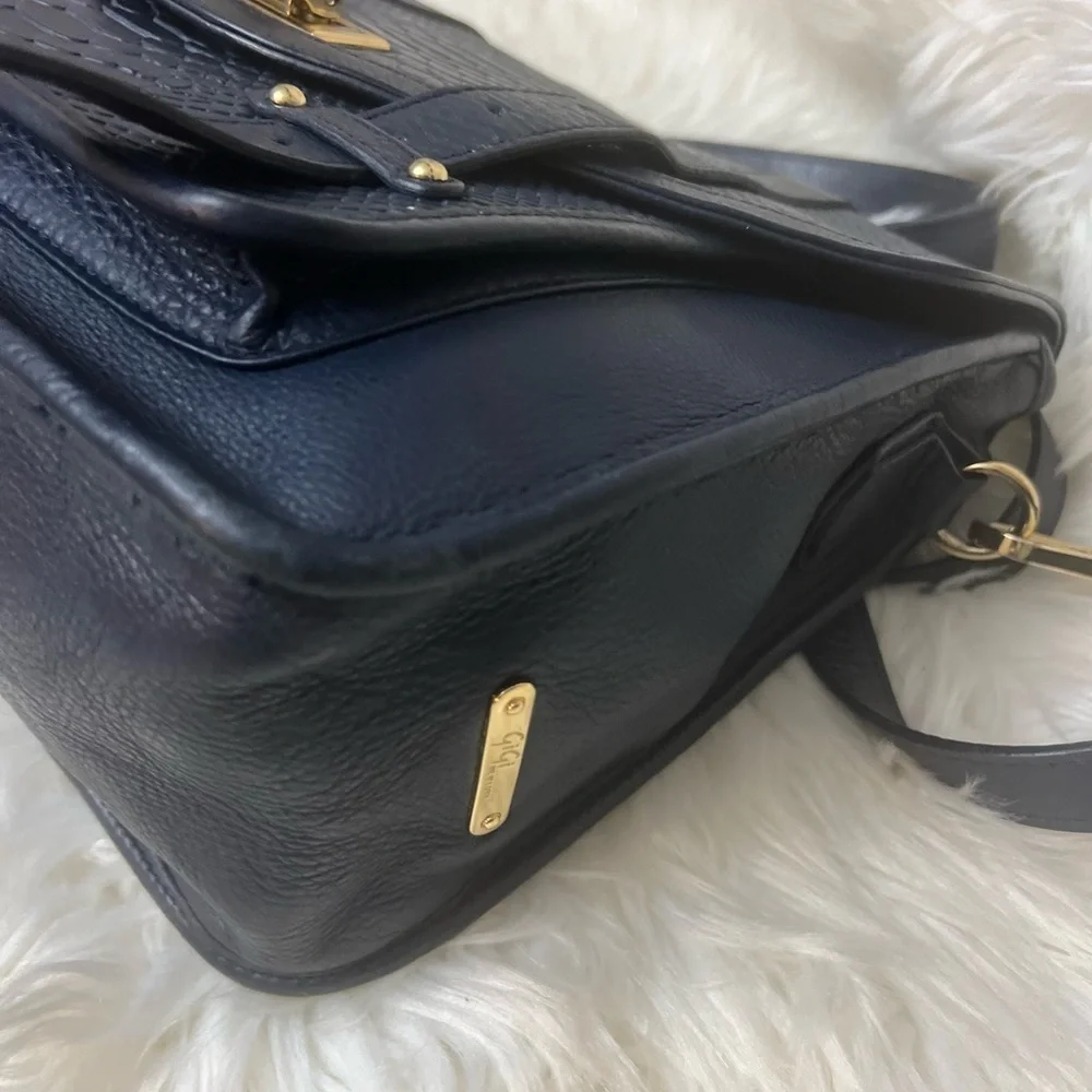 GiGi New York Navy Satchel with Gold Accents